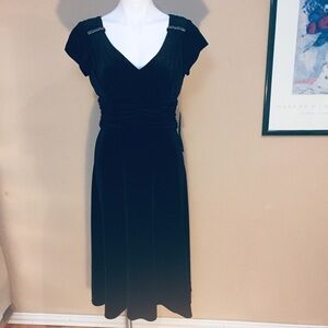 Coldwater Creek Black Velvet Cocktail Long Dress with Rhinestone embellishments